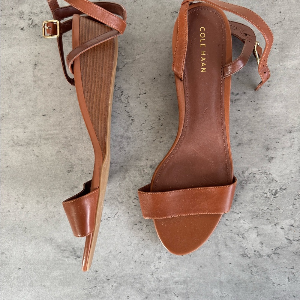 Cole Haan Tan/Brown Wedge Sandals with Ankle Straps 10.5 Worn Once